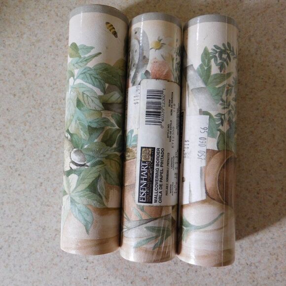 VTG‎ Cottagecore Wallpaper Border Flower Pots Bird Feeder Birds 15 Yards - Picture 6 of 6